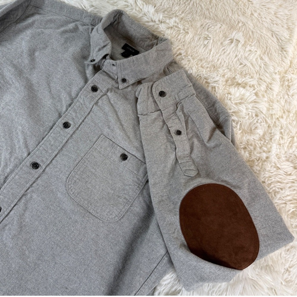 J.Crew Men's Long Sleeve Button Down Shirt Gray Elbow Patch Flannel Men's XL